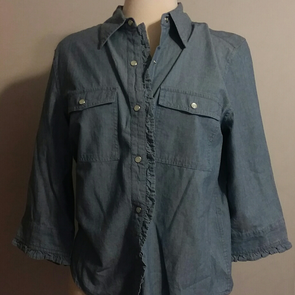 Christopher & Banks S Button down quarter Length Sleeve Top shirt Woman …